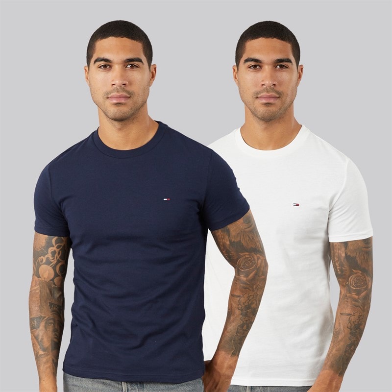 Tommy Jeans Mens Two Pack Slim T-Shirts Dark Night Navy/Ecru