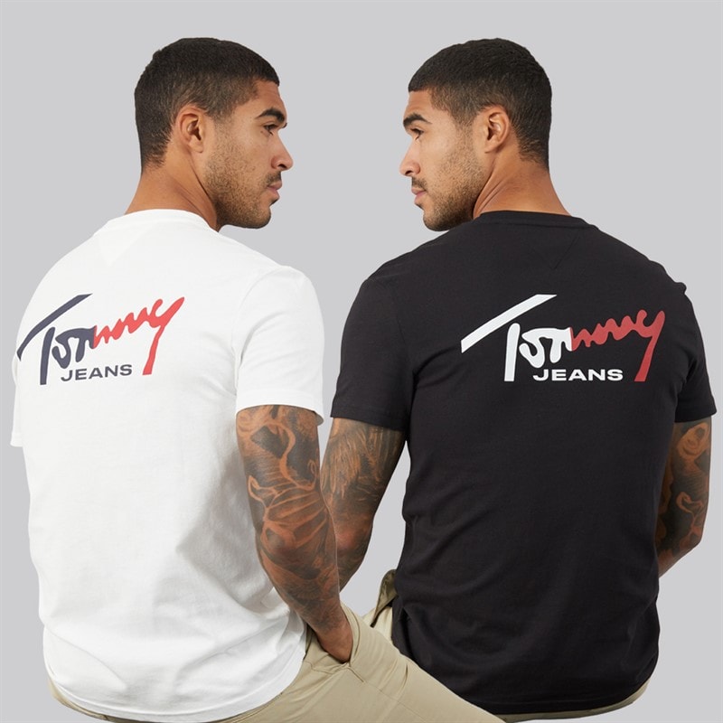 Tommy Jeans Mens Two Pack Signature T-Shirts Ecru/Black
