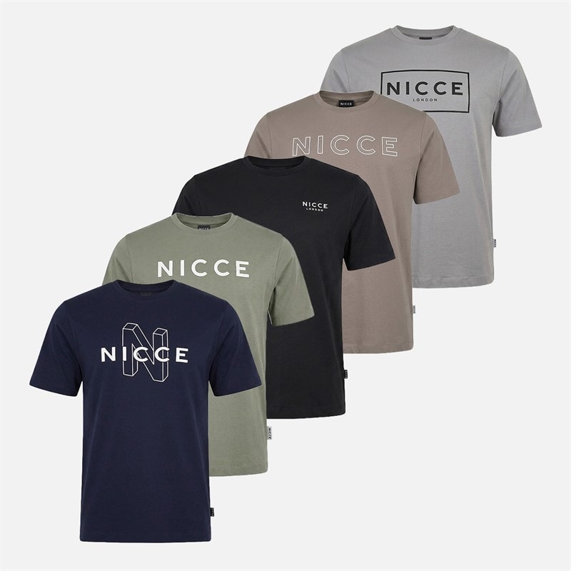 NICCE Mens Gilder Five Pack T-Shirts Circular Grey/Dark Navy/Shadow/Black/Satellite
