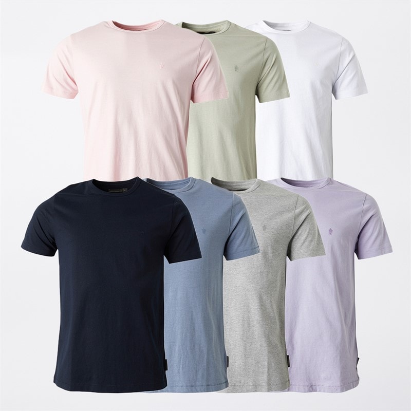 French Connection Mens Seven Pack T-Shirts Multi 5 - Marine/Light Blue Mel/Sage/Pink Mel/Lilac/Light Grey Mel/White