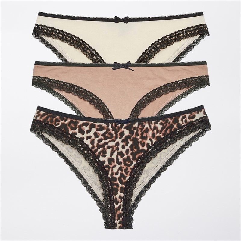 Wednesday's Girl Wednesdays Girl Womens Three Pack Lace Edge Knickers Multi