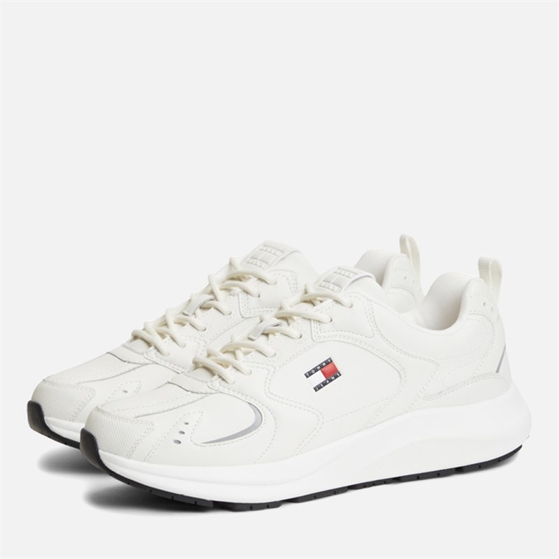 Mens Leather Runner Trainers Ecru - Image 5