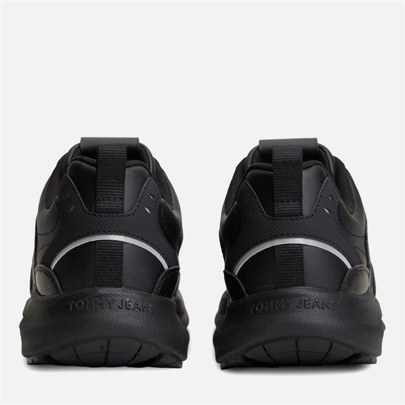 Mens Leather Runner Trainers Triple Black - Image 3