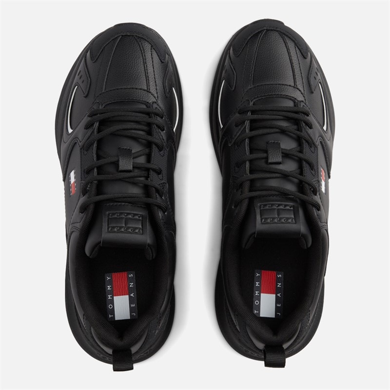 Mens Leather Runner Trainers Triple Black - Image 4