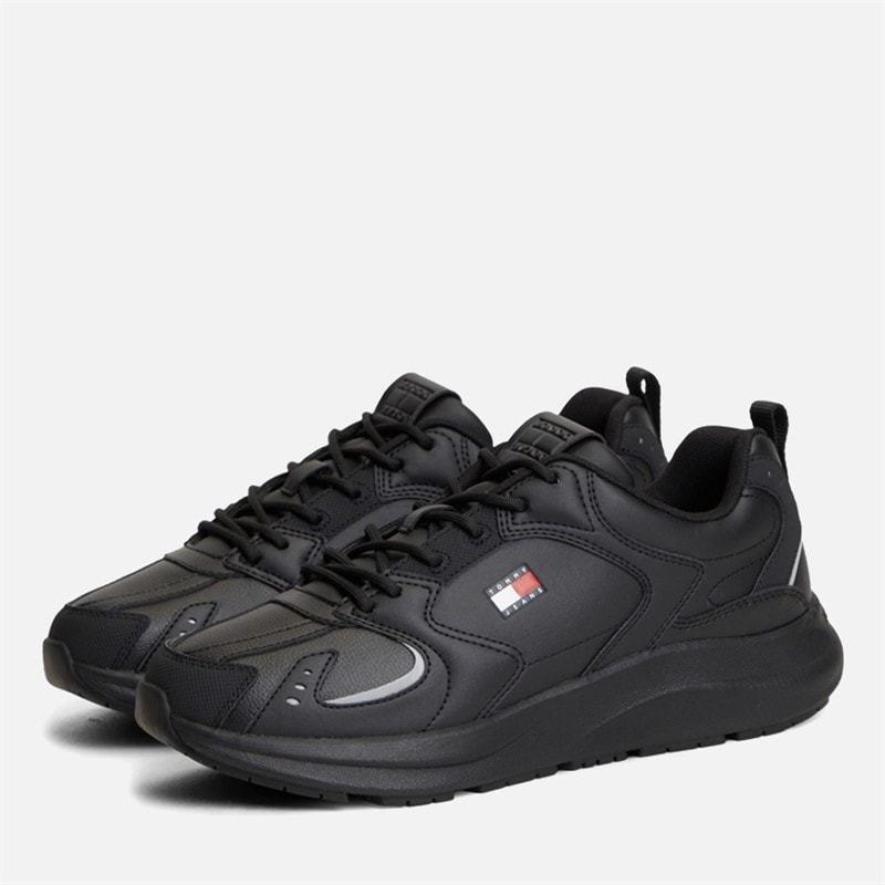 Mens Leather Runner Trainers Triple Black - Image 5
