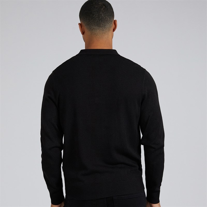 Mens Archie Knitted Polo Shirt Black - Image 2