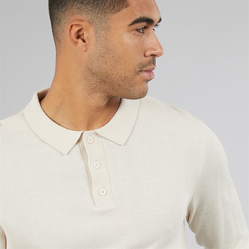 Mens Archie Knitted Polo Shirt Moonbeam - Image 4