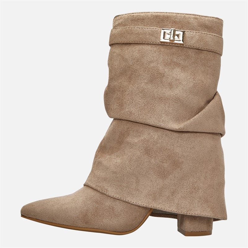 Womens Slouch Fold-Over Ankle Boots Taupe Micro - Image 2