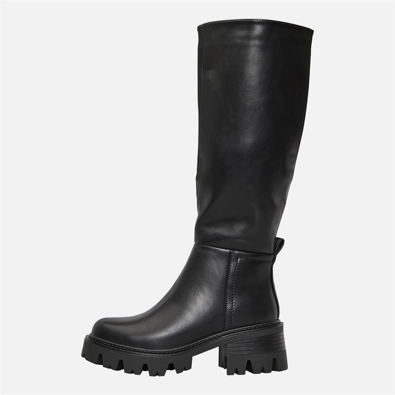 Womens Chunky Knee High Boots Black PU - Image 2