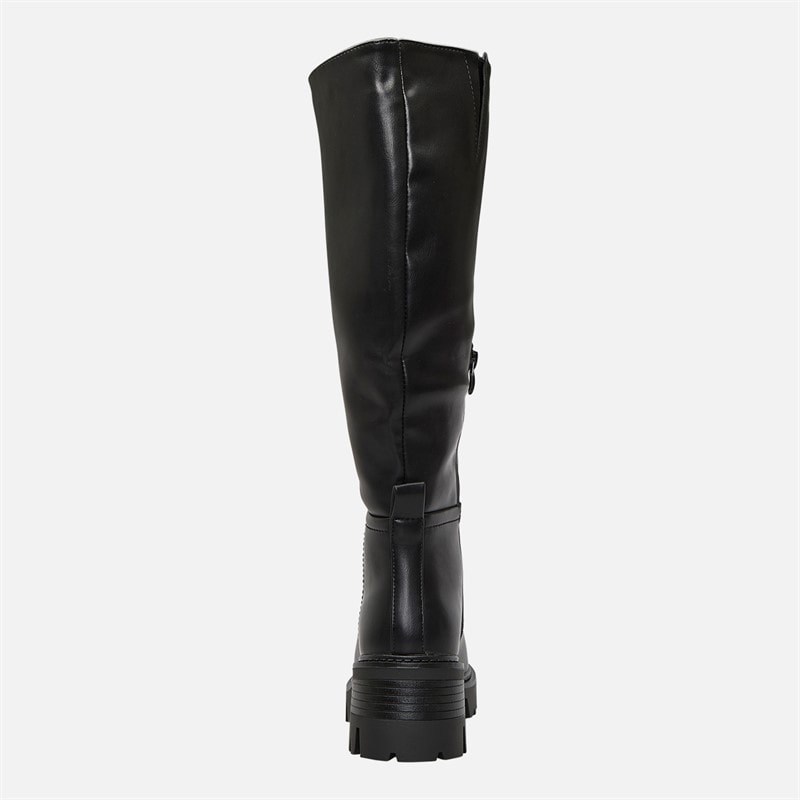 Womens Chunky Knee High Boots Black PU - Image 4