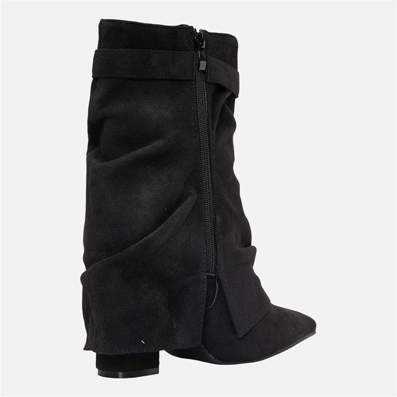 Womens Slouch Fold-Over Ankle Boots Black Micro - Image 5