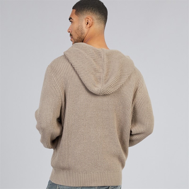 Mens Moore Knitted Zip Hoodie Mink - Image 2