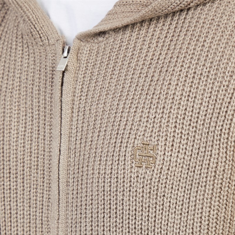 Mens Moore Knitted Zip Hoodie Mink - Image 3