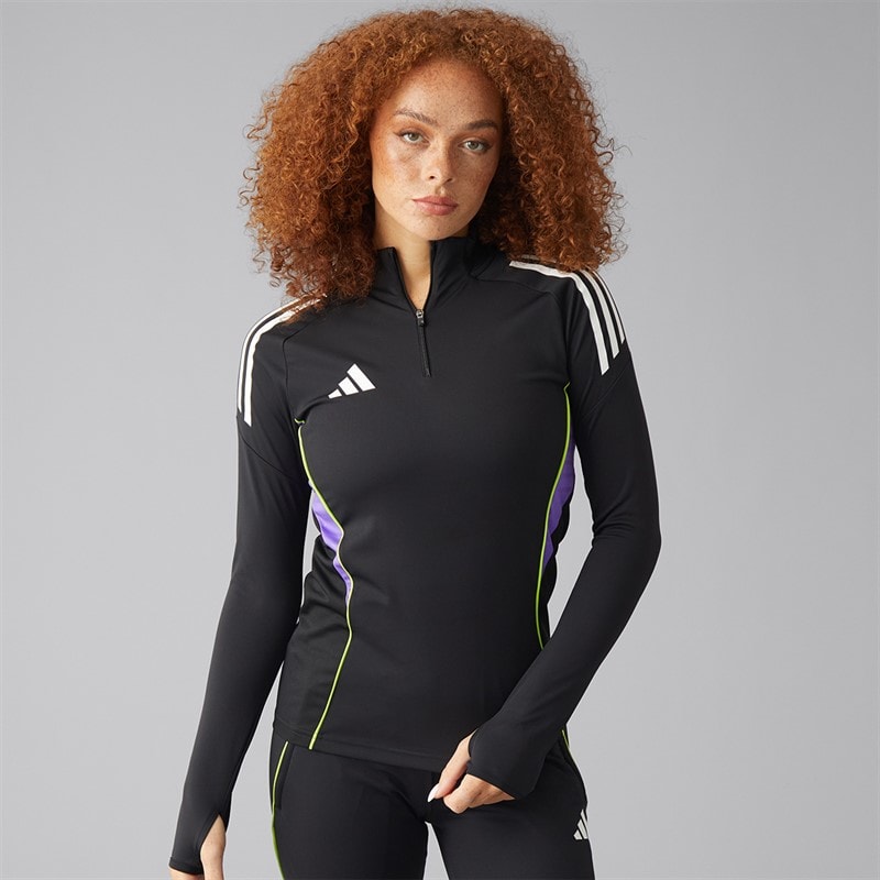 Womens Tiro 25 Competition 1/4 Zip Track Top Black/Purple Rush - Image 3