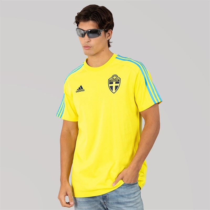 adidas Mens SWE Sweden DNA 3-Stripes T-Shirt Bright Yellow