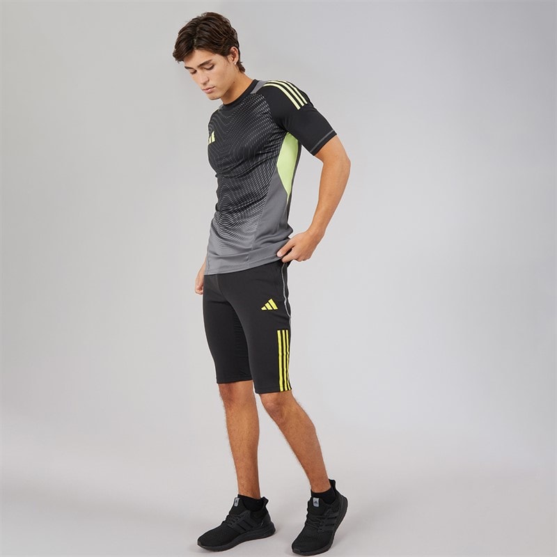 Mens Tiro 23 Competition Training Half Length Leggings Black/Impact Yellow - Image 4
