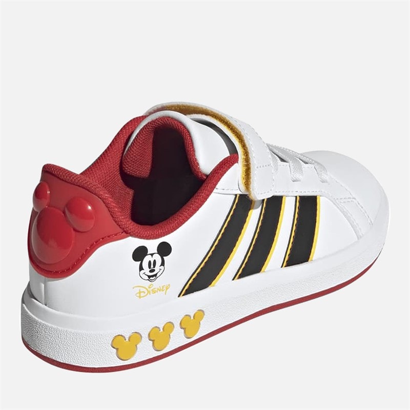 Junior adidas x Disney Mickey Mouse Grand Court Trainers Cloud White/Core Black/Bold Gold - Image 3