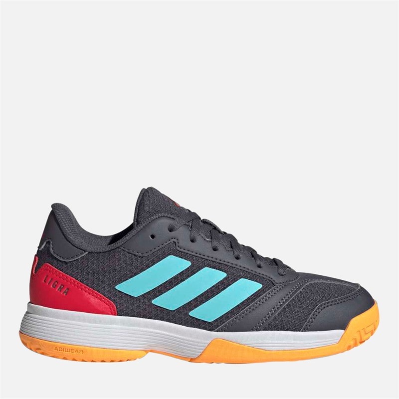 adidas Junior Ligra 8 Indoor Court Shoes Aurora Onix/Flash Aqua/Semi Lucid Red