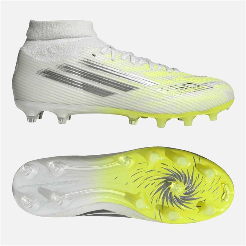 Womens F50 Sparkfusion League Mid Cut FG/AG Firm Artificial Ground Football Boots Cloud White/Iron Metallic/Hi-Res Yellow - Image 2