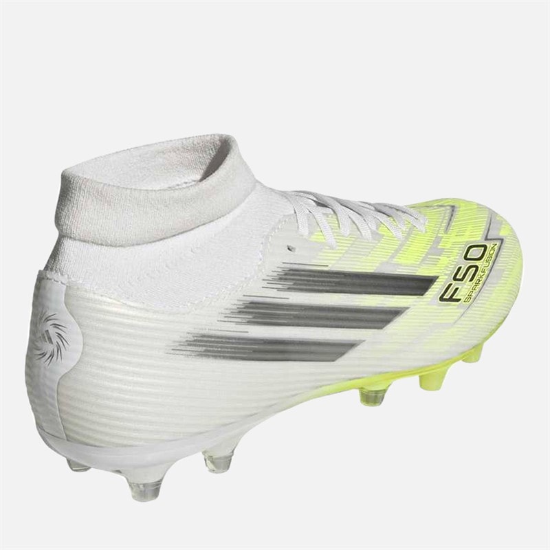 Womens F50 Sparkfusion League Mid Cut FG/AG Firm Artificial Ground Football Boots Cloud White/Iron Metallic/Hi-Res Yellow - Image 3