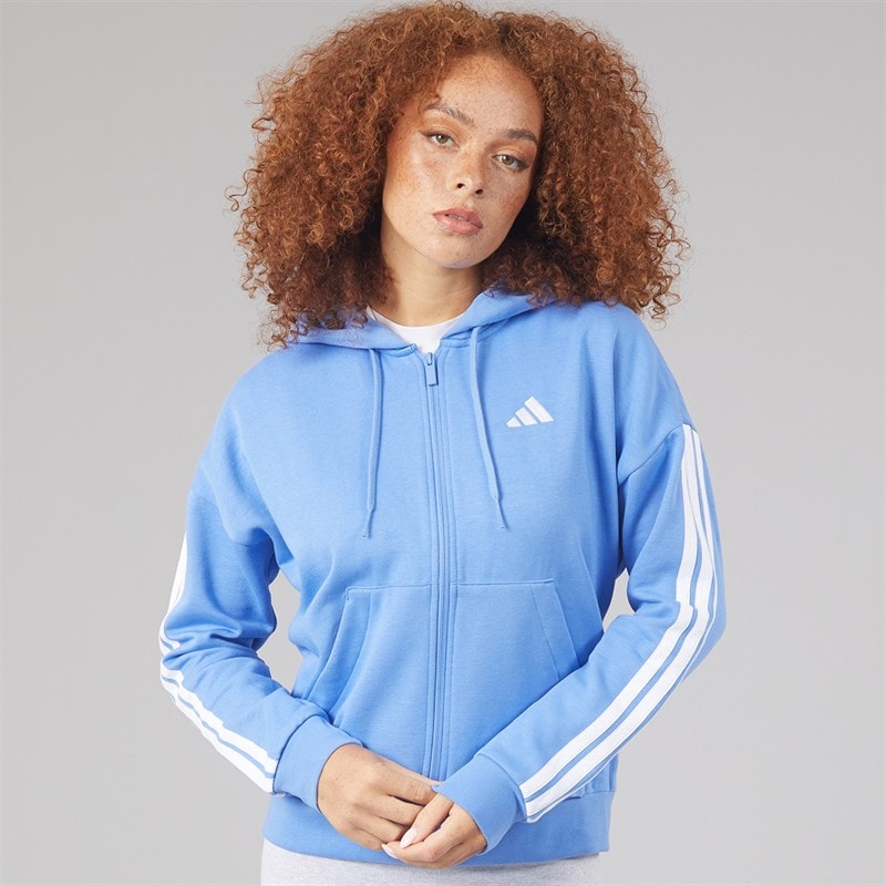 Womens Essentials 3-Stripes Full Zip Hoodie Blue Fusion/White - Image 3