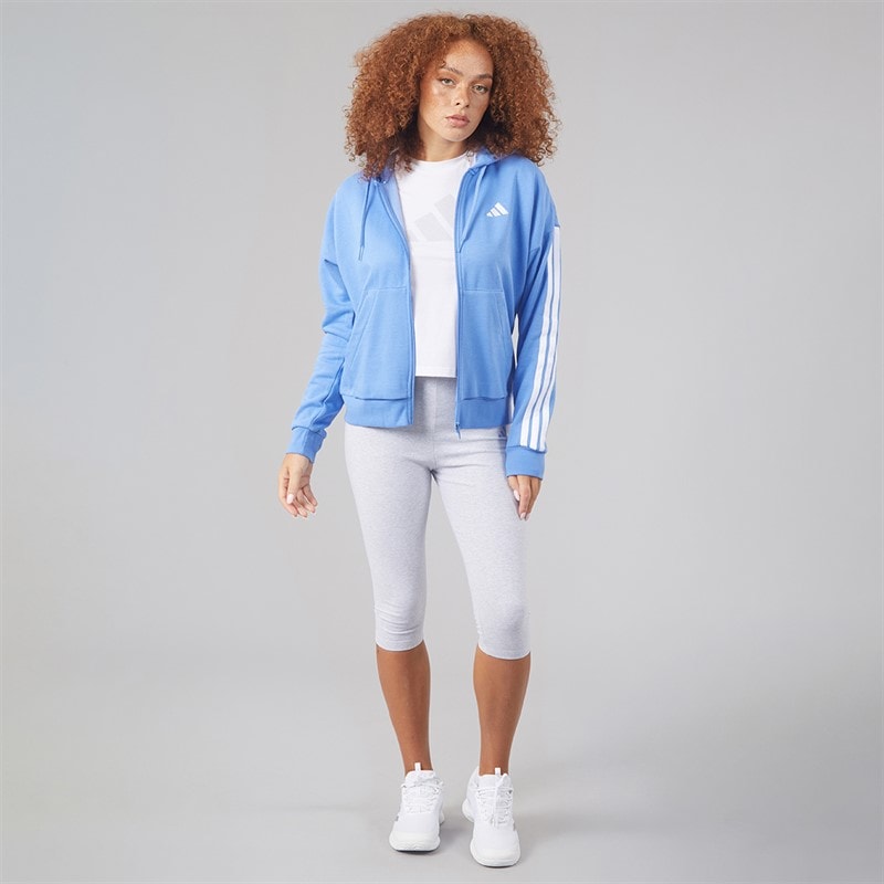 Womens Essentials 3-Stripes Full Zip Hoodie Blue Fusion/White - Image 4