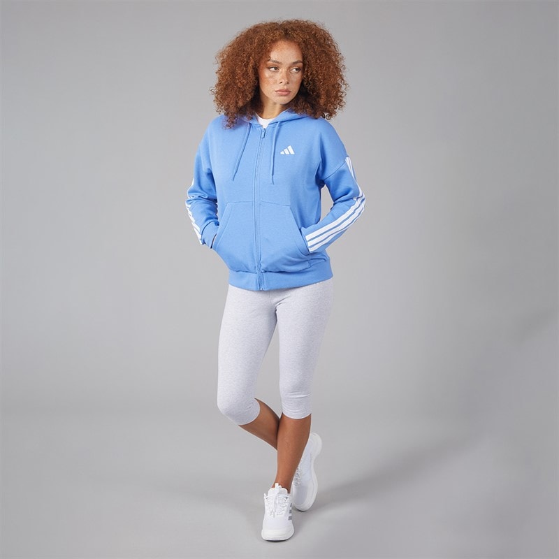 Womens Essentials 3-Stripes Full Zip Hoodie Blue Fusion/White - Image 5