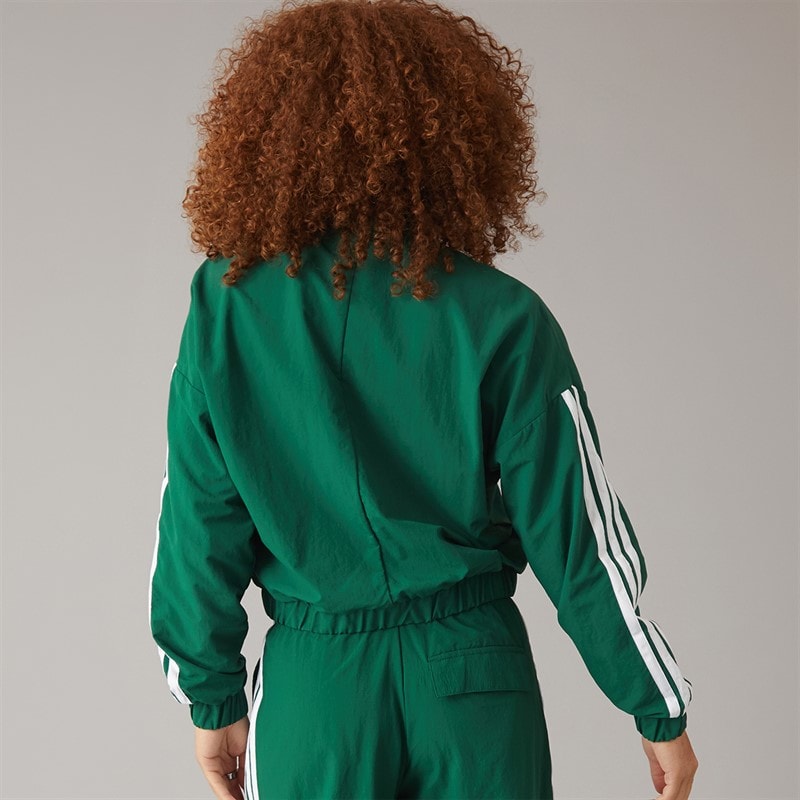 Womens Essentials 3-Stripes Woven Windbreaker Jacket Dark Green/White - Image 2