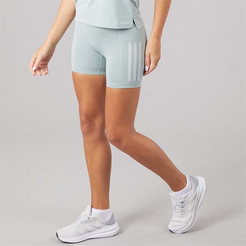 adidas Womens Optime Workout 3 Stripes High Waisted Tight Shorts Wonder Sage