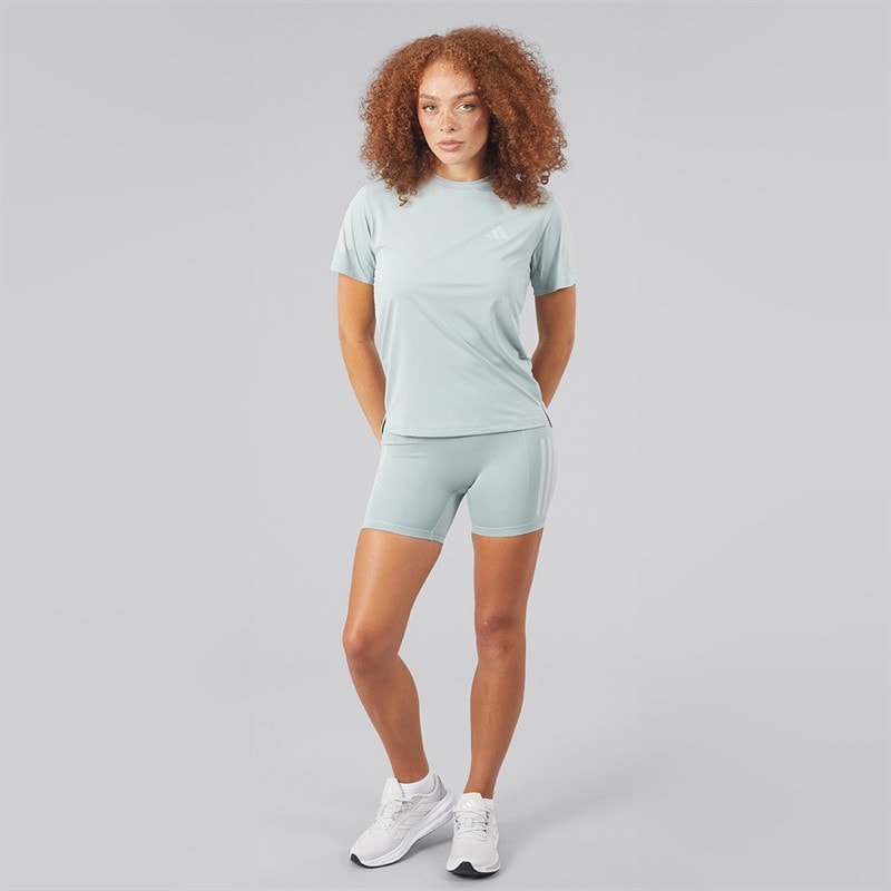 Womens Optime Workout 3 Stripes High Waisted Tight Shorts Wonder Sage - Image 4