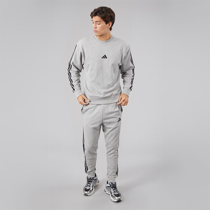 Mens Essentials 3-Stripes Joggers Medium Grey Heather/Black - Image 4