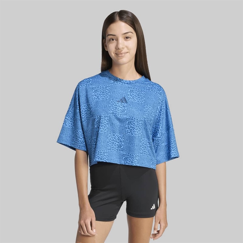 adidas Junior Girls Sport Icons Printed T-Shirt Ray Blue/Dusky Petrol/Dusky Petrol