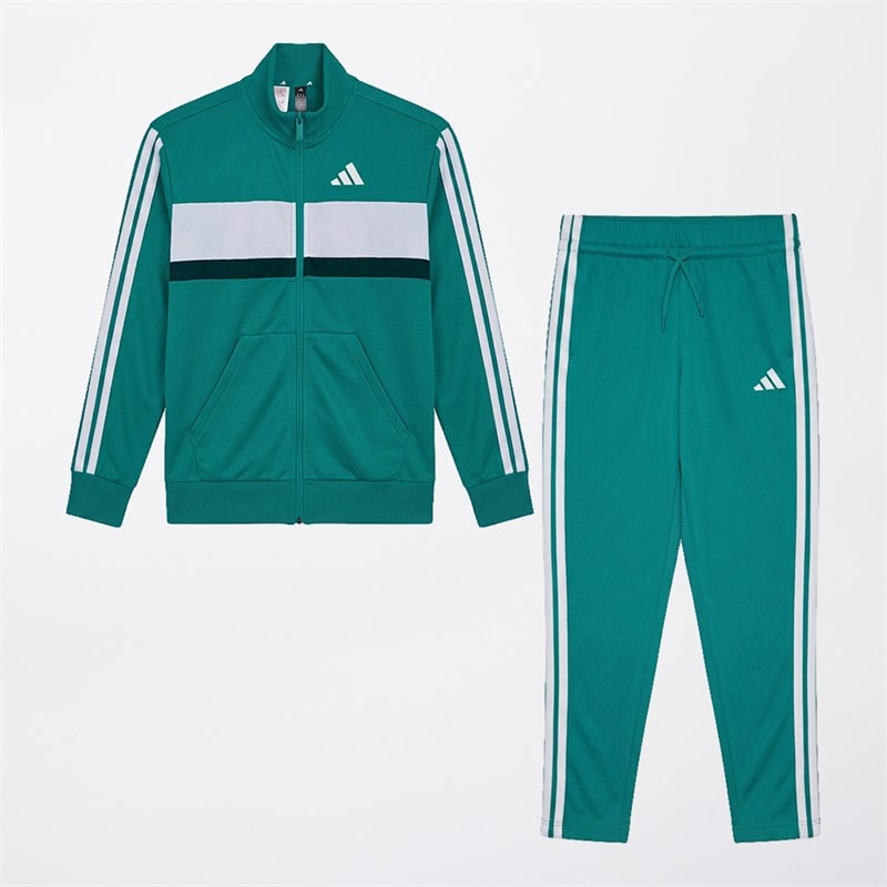 Junior Seasonal Essentials Tiberio 3 Stripes Tracksuit Pure Teal/Aurora Ivy/White - Image 1