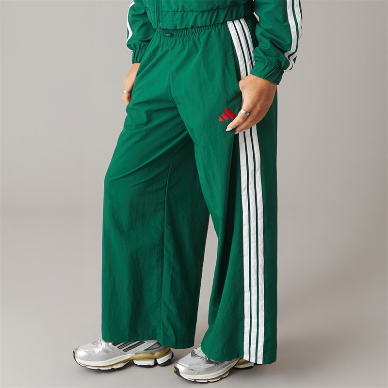 Womens Essentials 3-Stripes Woven Parachute Track Pants Dark Green/White - Image 1