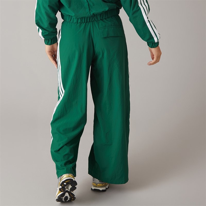 Womens Essentials 3-Stripes Woven Parachute Track Pants Dark Green/White - Image 2