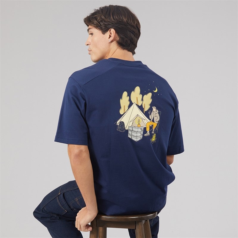 adidas Mens Codes Doodle Camp Back Graphic T-Shirt Night Indigo