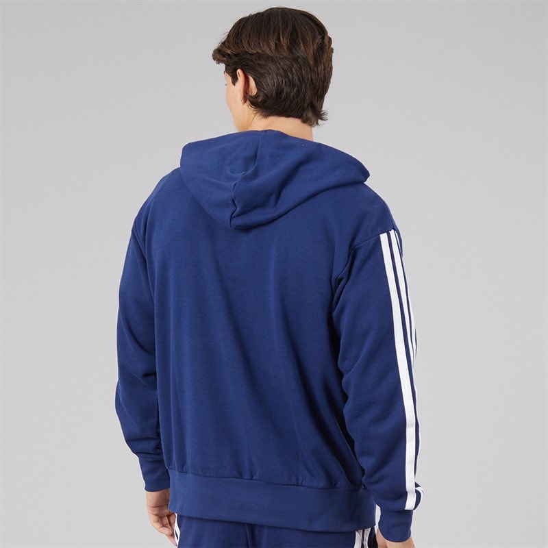 Mens Essentials 3-Stripes Full Zip Hoodie Dark Blue/White - Image 2