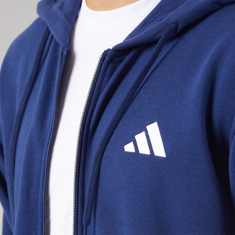 Mens Essentials 3-Stripes Full Zip Hoodie Dark Blue/White - Image 4