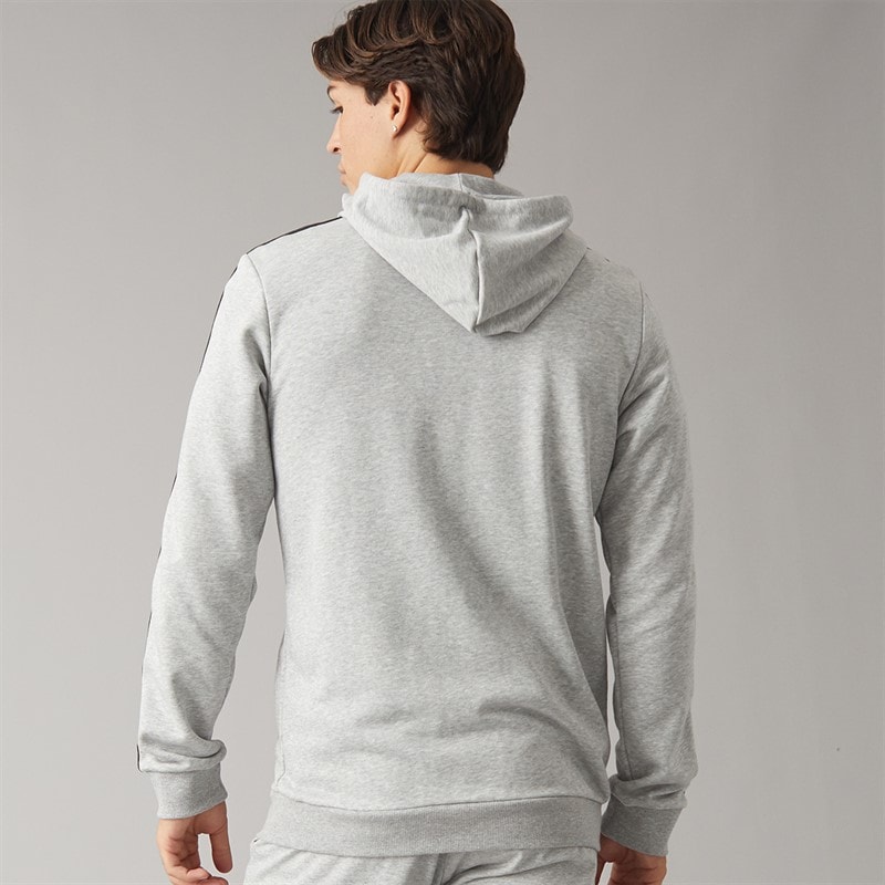 Mens Essentials 3 Stripes Full Zip Hoodie Medium Grey Heather/Black - Image 2