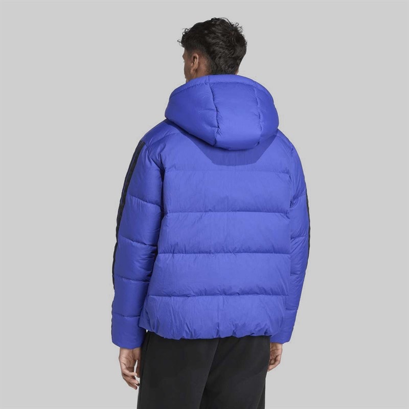 Mens Essentials Climawarm 3 Stripes Puffer Down Insulated Hooded Jacket Semi Lucid Blue - Image 2