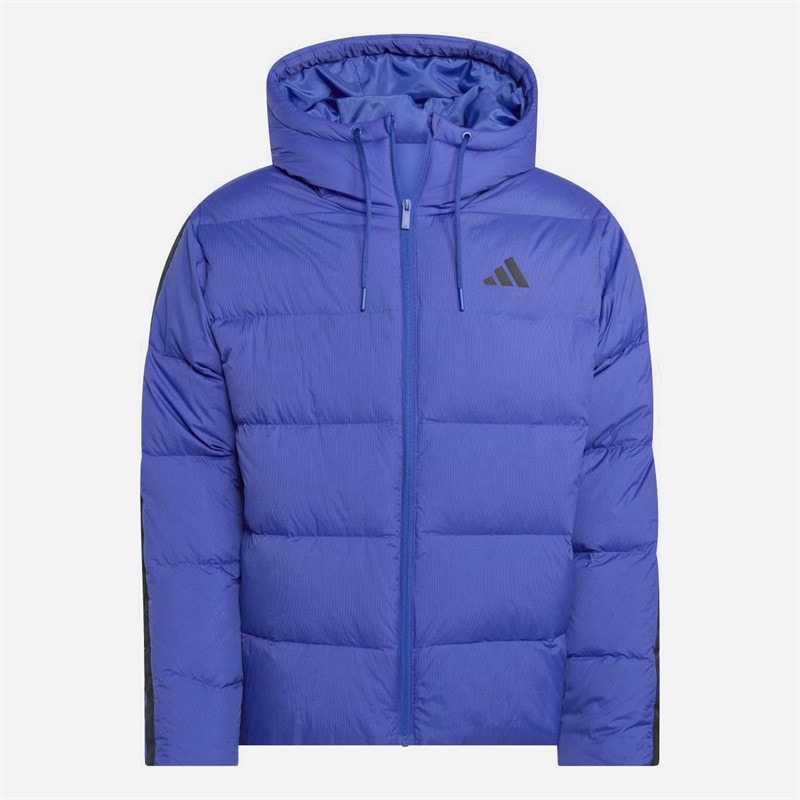 Mens Essentials Climawarm 3 Stripes Puffer Down Insulated Hooded Jacket Semi Lucid Blue - Image 4