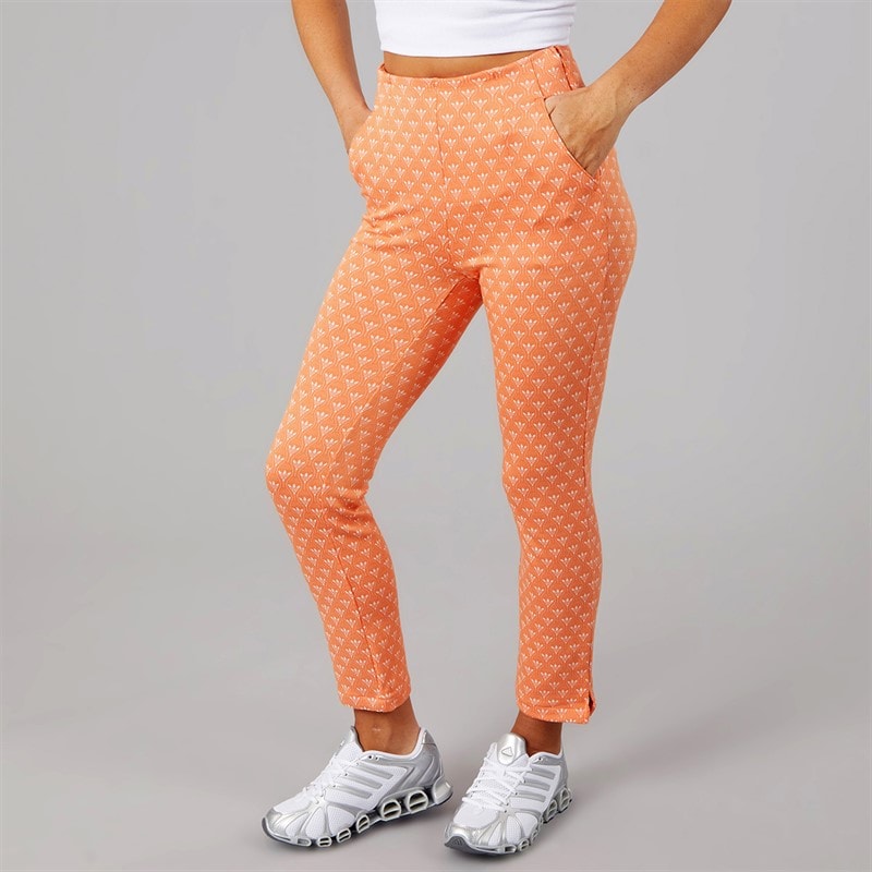 Womens All Over Print Golf Trousers Dusky Orange - Image 1