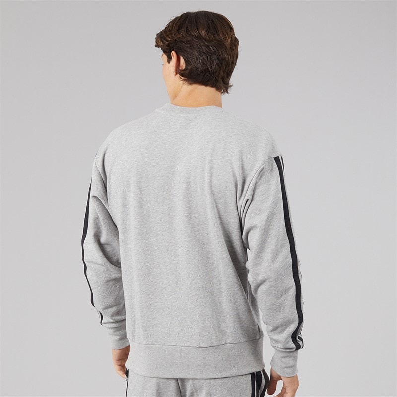 Mens Essentials 3-Stripes Sweatshirt Medium Grey Heather/Black - Image 2