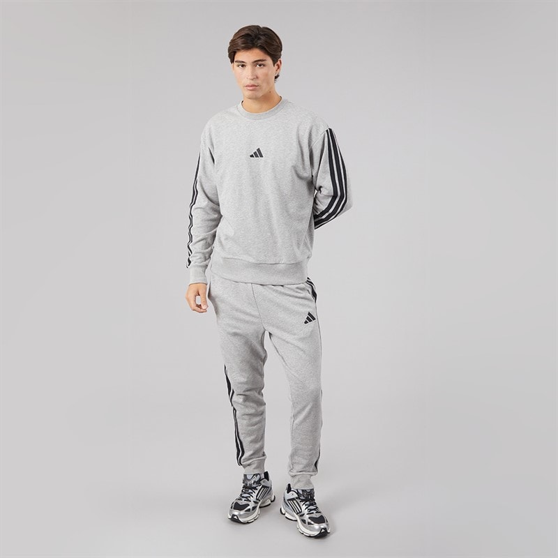 Mens Essentials 3-Stripes Sweatshirt Medium Grey Heather/Black - Image 4