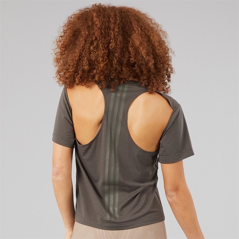 Womens Primelift Back Cutout 3-Stripes T-Shirt Shadow Olive - Image 2