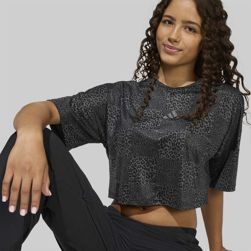 adidas Junior Girls Sport Icons Printed T-Shirt Black/Grey Six/Grey Four