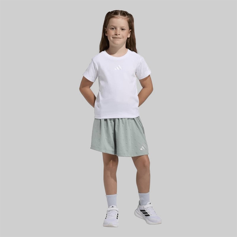 adidas Girls Seasonals Glam T-Shirt and Shorts Set White/Silver Metallic