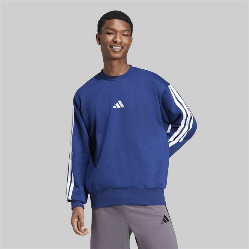 Mens Essentials 3 Stripes Sweatshirt Dark Blue/White - Image 3