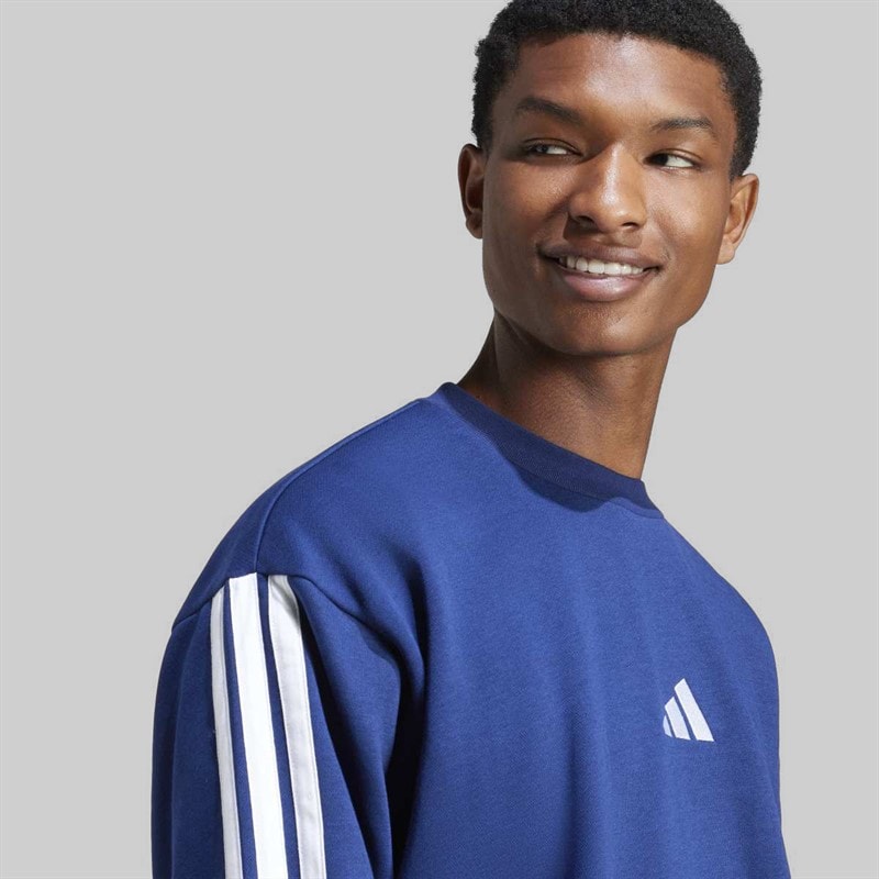 Mens Essentials 3 Stripes Sweatshirt Dark Blue/White - Image 4