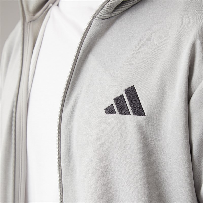 Mens 3 Stripes French Terry Tracksuit Medium Grey Heather/Solid Grey - Image 3